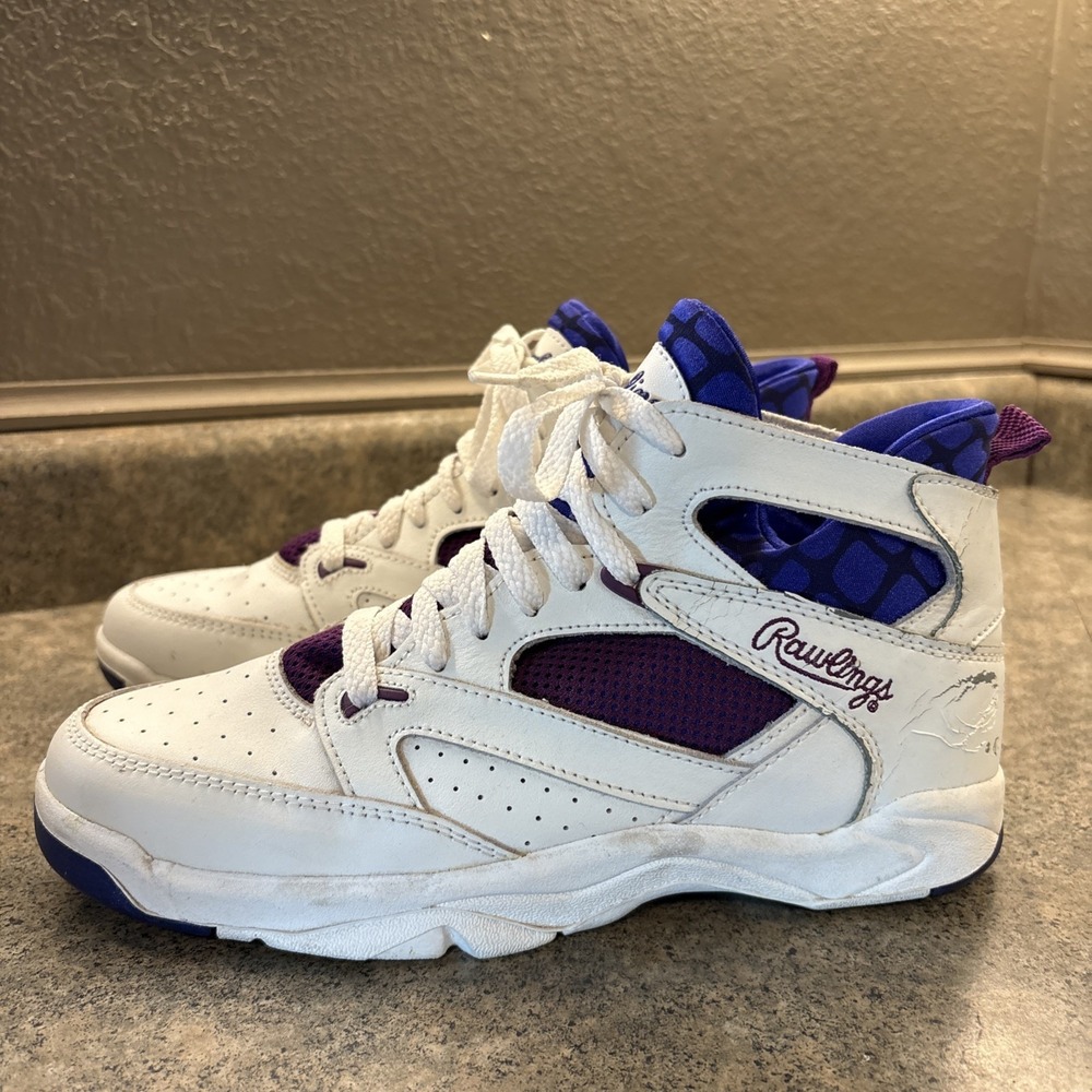 VTG RAWLINGS Women's High Top White Purple Sneakers (Sz 8.5) 80s 90s Retro